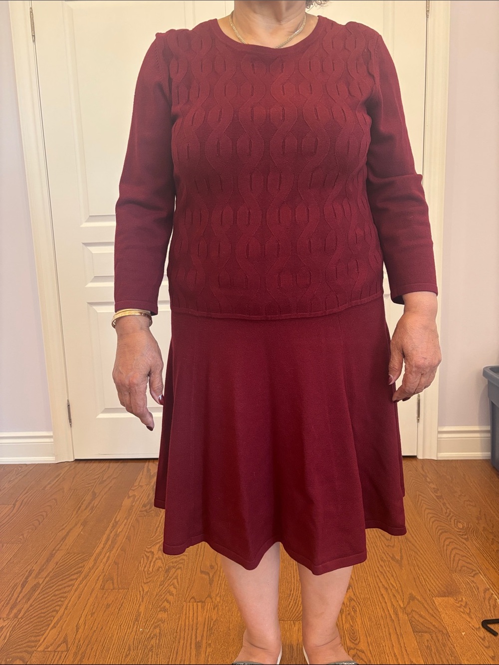 Nine West Burgundy Long Sleeve Dress